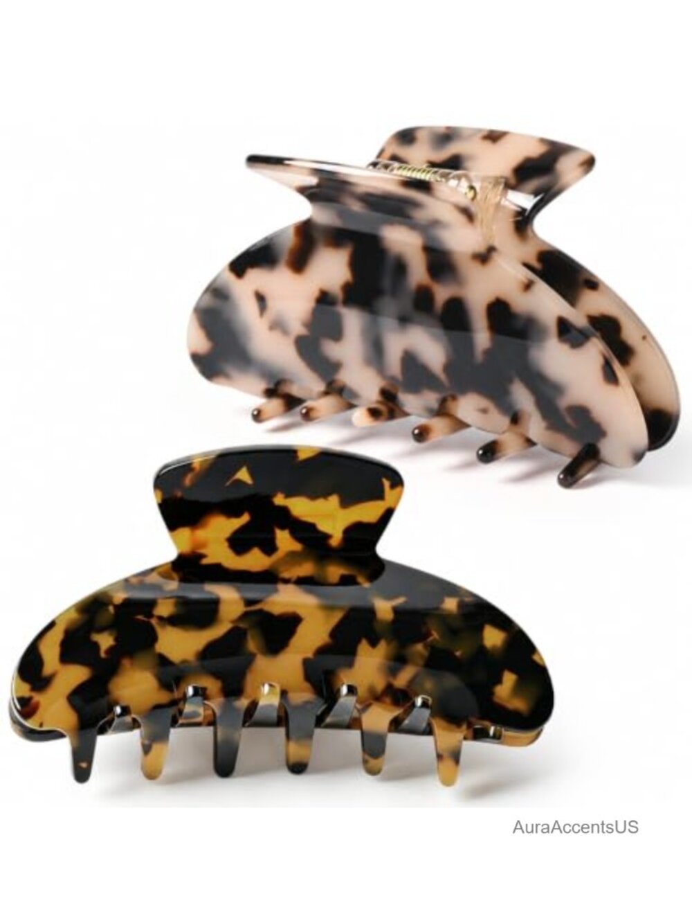 2PCS Hair Claw Banana Clips Tortoise Celluloid French Design Barrettes Leopard